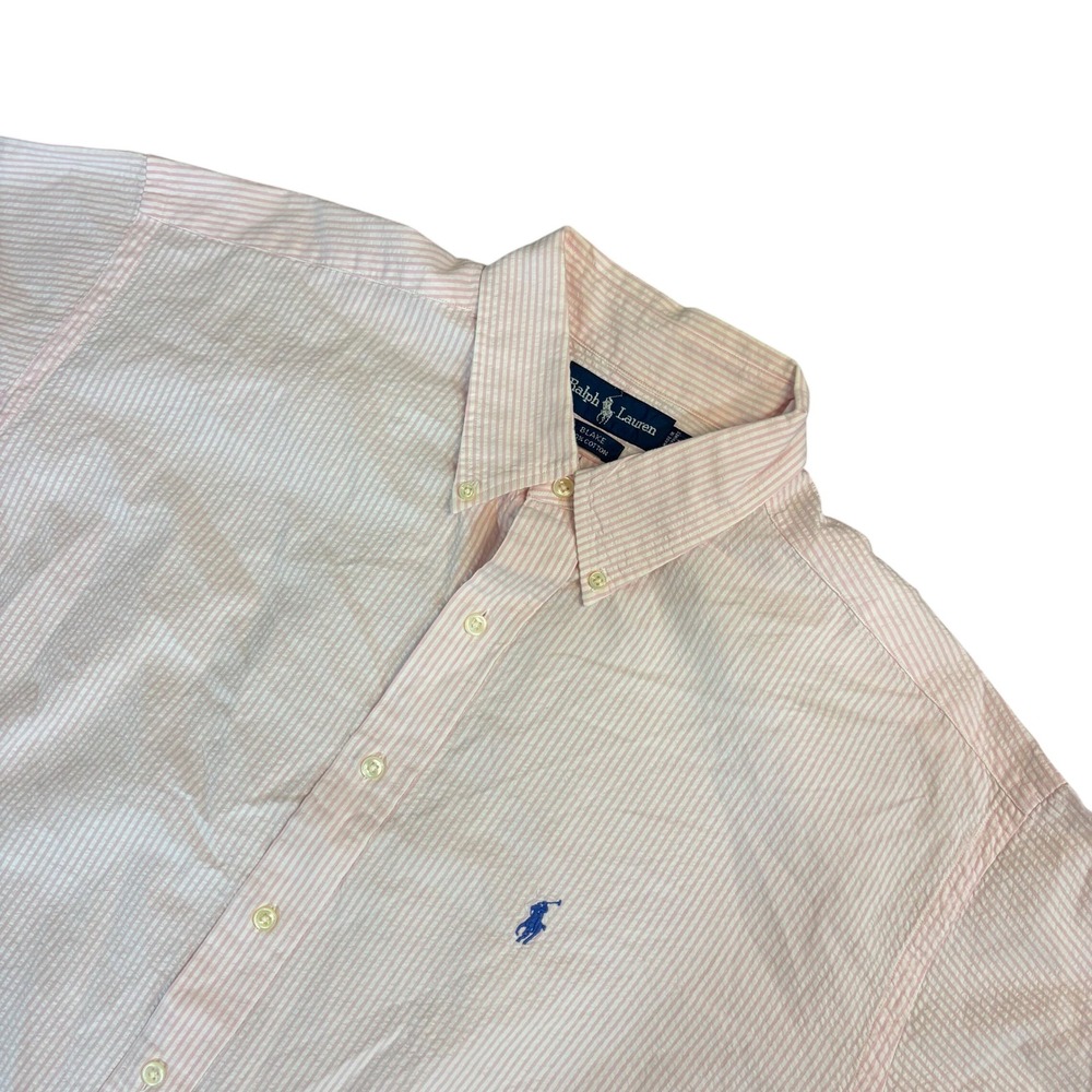 RALPH LAUREN Blake Mens XL Pink White Seersucker Cotton Short Sleeve Shirt